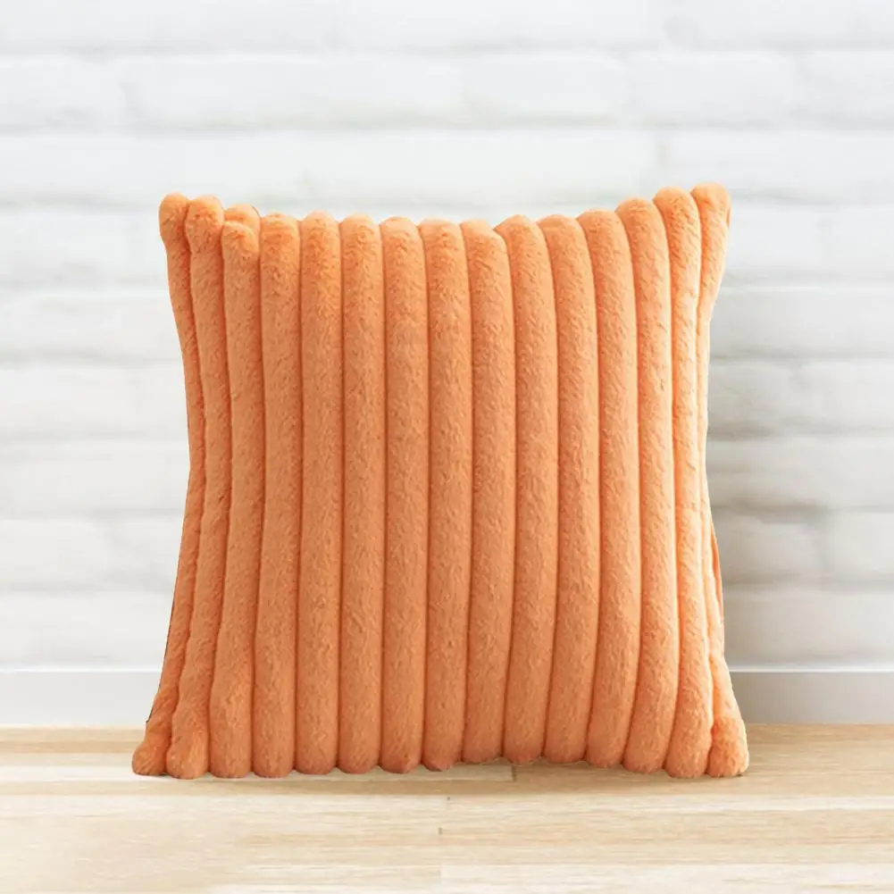 Decorative Throw Pillowcase Soft Plush Striped Throw Pillowcase for Bedroom Room Sofa Decoration Square Shape Pure Color Pillow