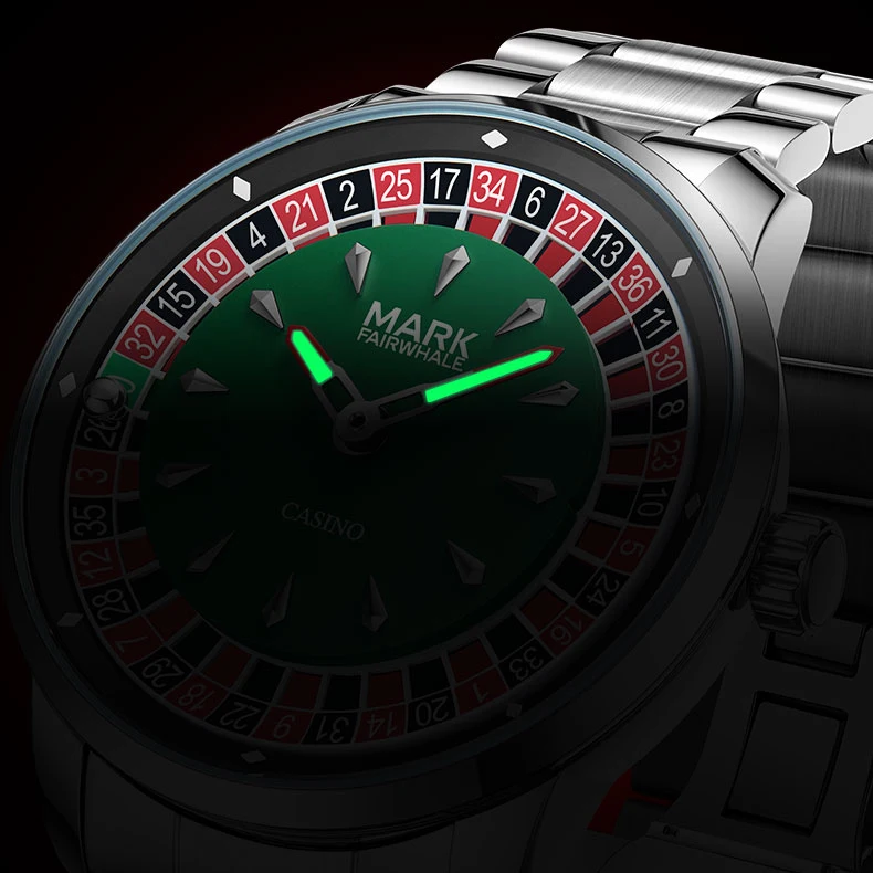 ساعة مارك فيرويل كوارتز للرجال 43 ملم ساعة يد 30 متر مقاومة للماء مضيئة لعبة الروليت