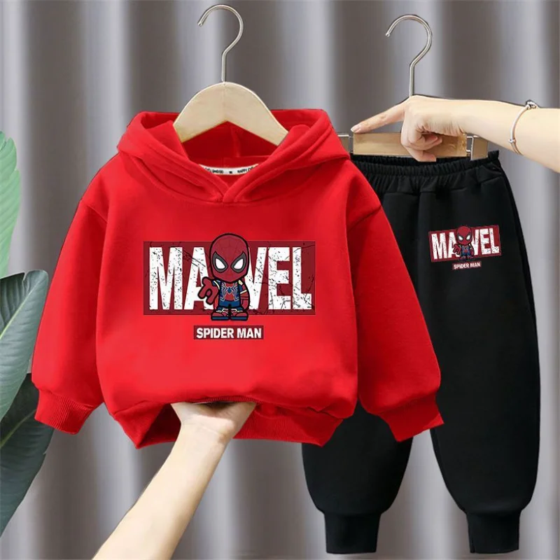 Spring Autumn Disney Spiderman Print Hooded Sets for Children Pullover+Pants 2pcs Kids Tracksuit Boys Sport Clothes Set