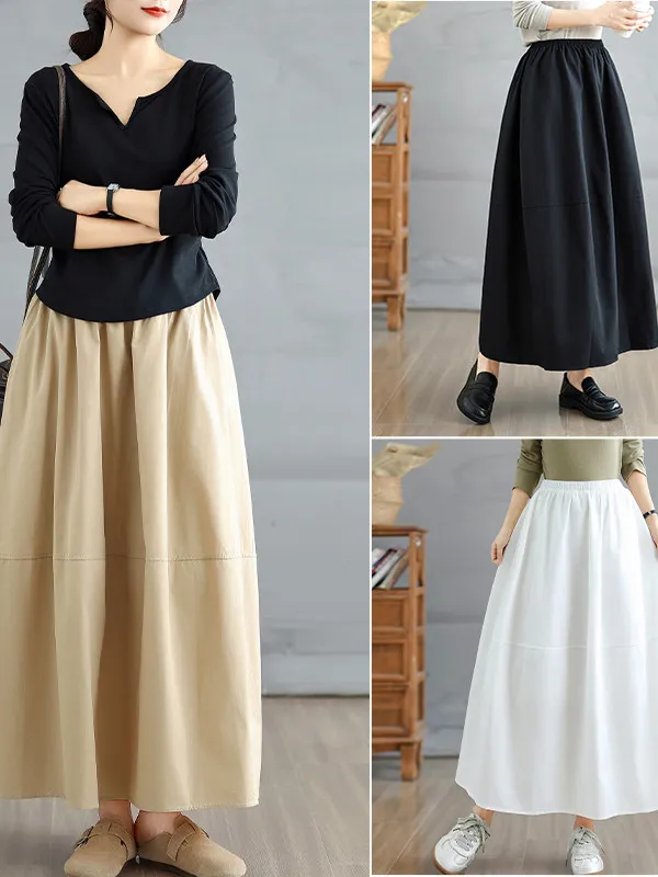 

plus Size Floral Print f Skirt Women's Loose Faion Artistic Simple Commute Mid-Length Skirt High Waist Korean Sle