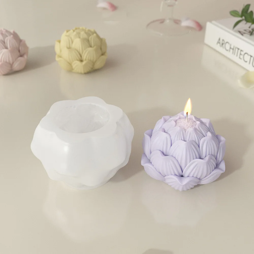 3D Lotus Flower Candle Silicone Molds DIY Handmade Aromatherapy Water Lily Bud Gypsum Plaster Mould Craft Art Ornament Mold