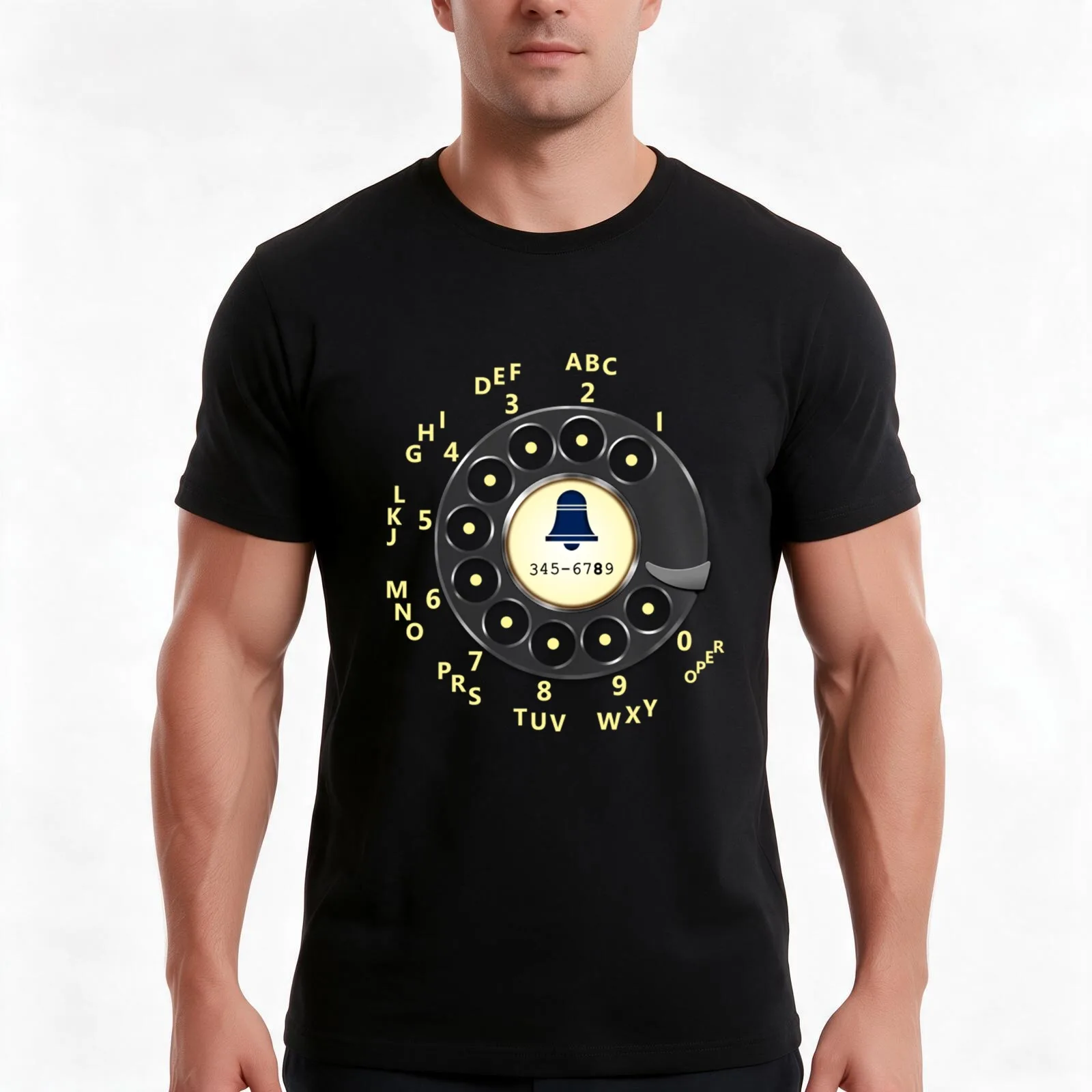 Rotary Dial - Telephone T-Shirt, Summer Casual Cotton Tee, Oversized Streetwear Tops, Vintage Graphic Print, Unisex Men Women