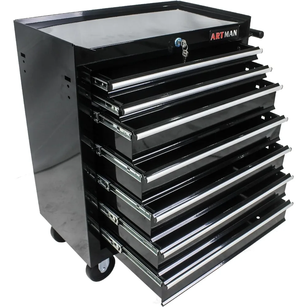 

7-Drawer Rolling Tool Box With Interlock System And Wheels For Garage, Warehouse, Workshop, Repair Shop (Black)