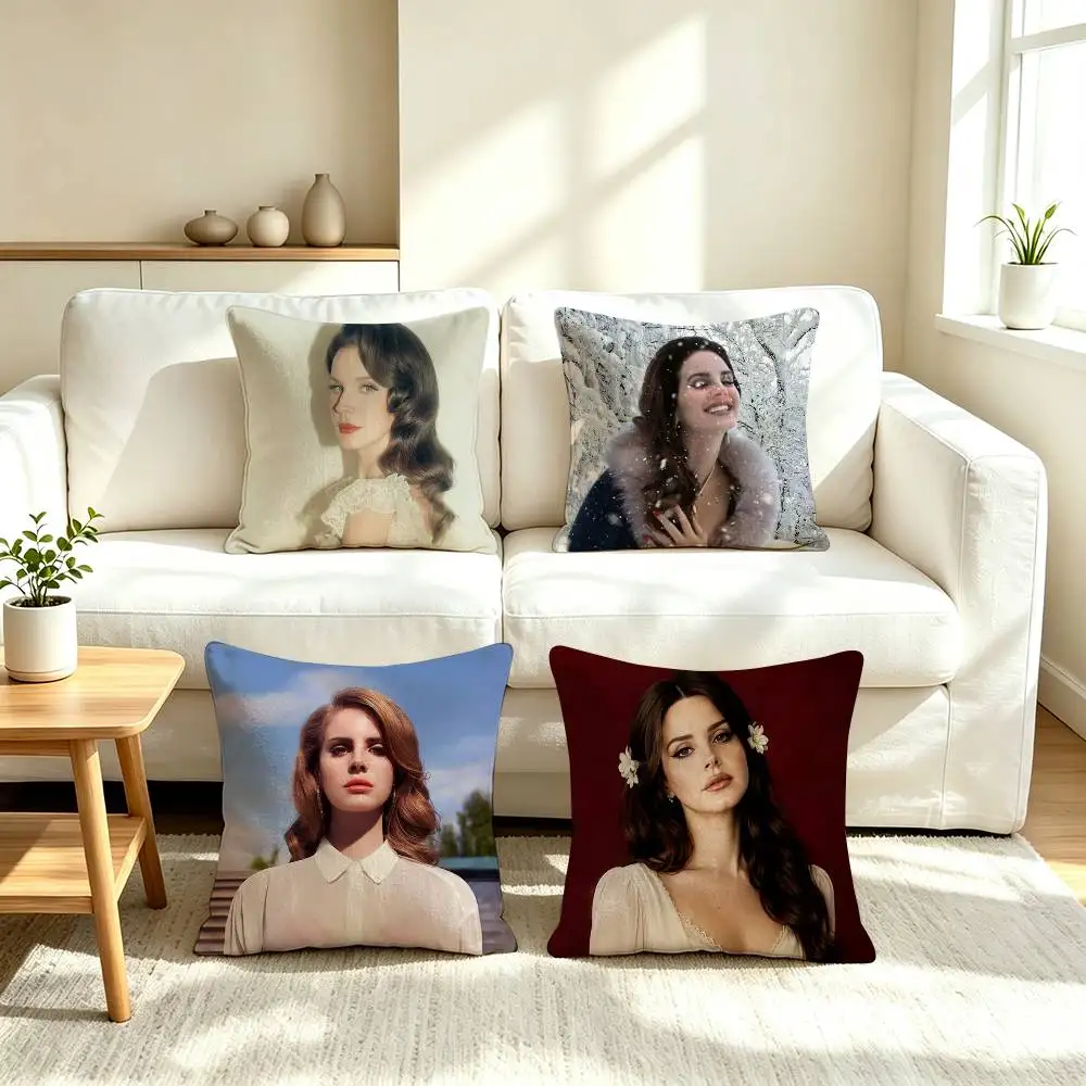 L-Lana del Rey Retro Portrait  Square Double-Sided printed Pillow Case Bedroom Bedside Pillow Sofa Cushion Cover