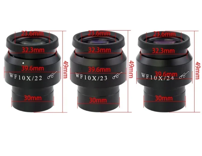 High Eye Point WF10X 22 23 24mm Wide Angle Stereo Microscope Eyepiece Diopter Adjustable 30mm  Replacement Lens