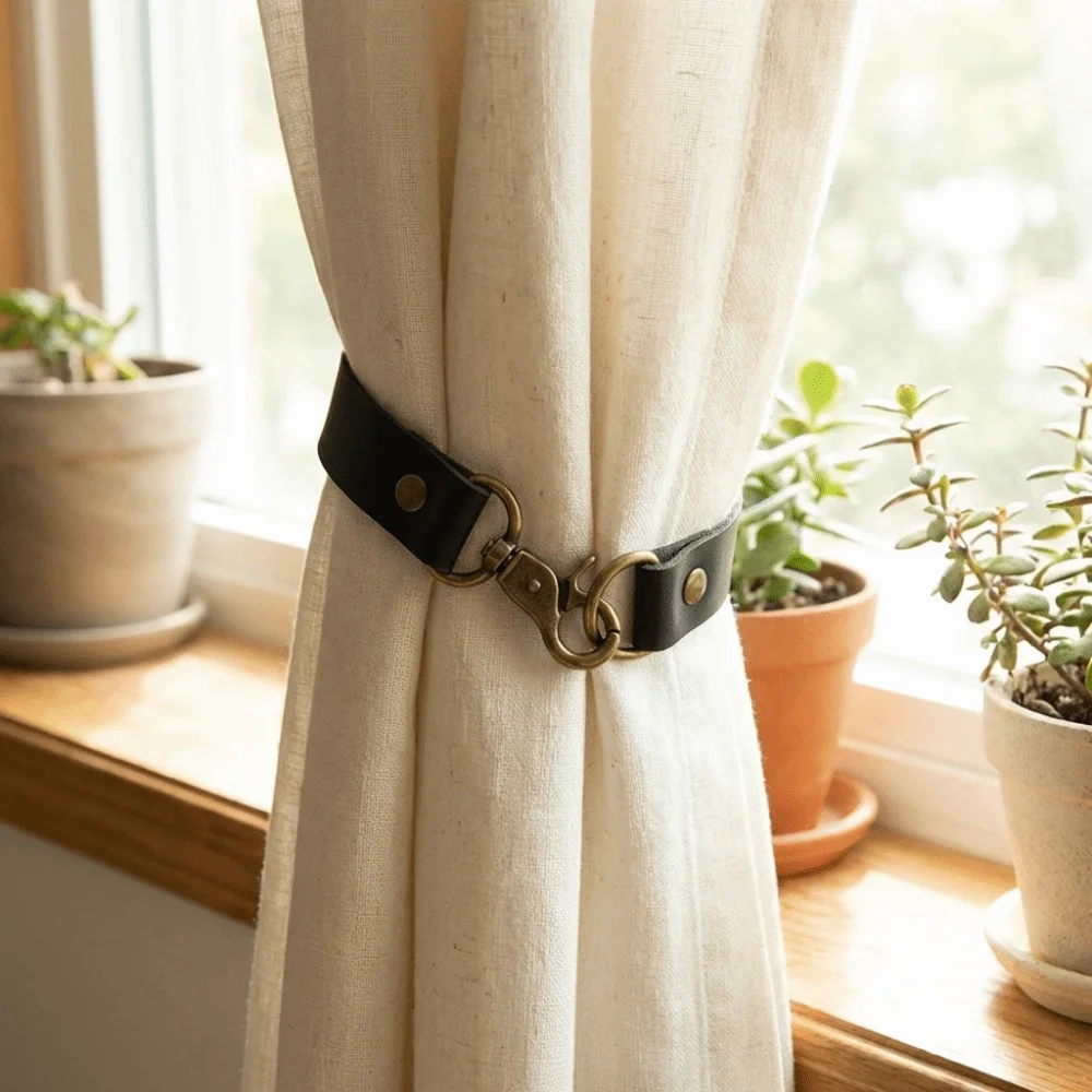 Minimalist PU Leather Curtain Tiebacks 50cm Decorative Floor-Length Curtain Buckles Portable Adjustable Curtain Keychains