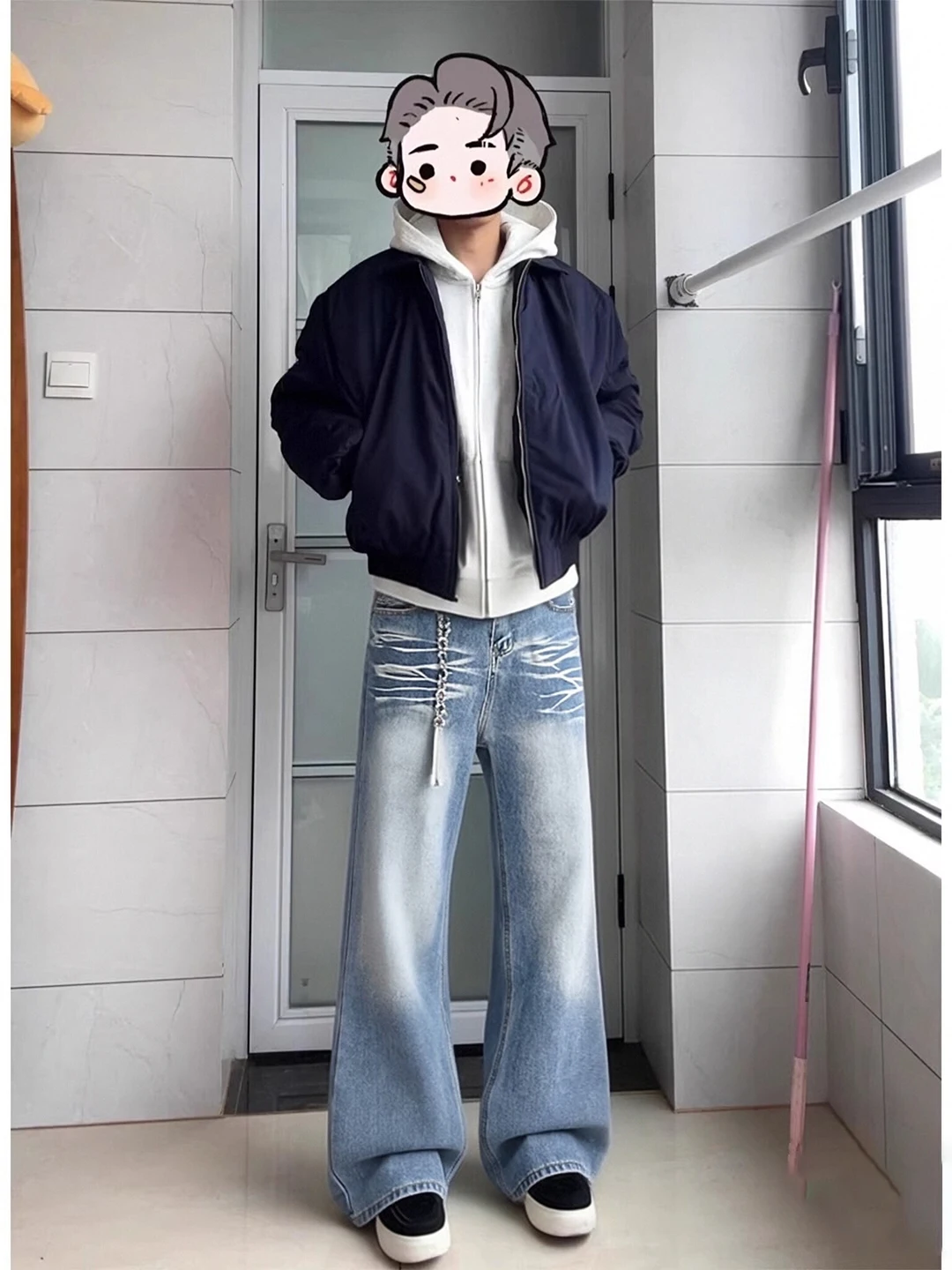 

Blue Wide Leg Jeans Men's Ootd Street Sle Cleanfit Casual Comfortable Loose Fit Jeans mid Waist Zipper Spring Season