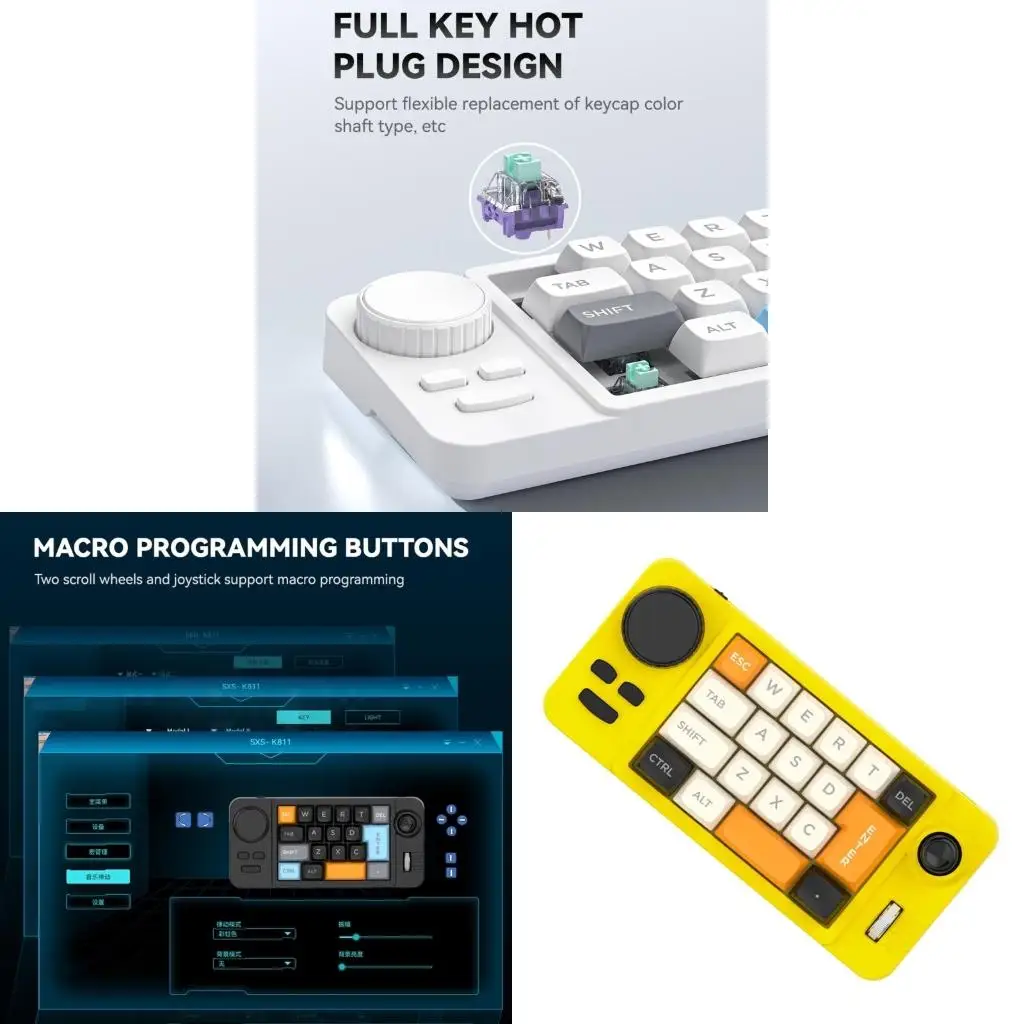 

19-клавишная цветная игровая клавиатура, программируемый джойстик, двойное колесо, с возможностью горячей замены