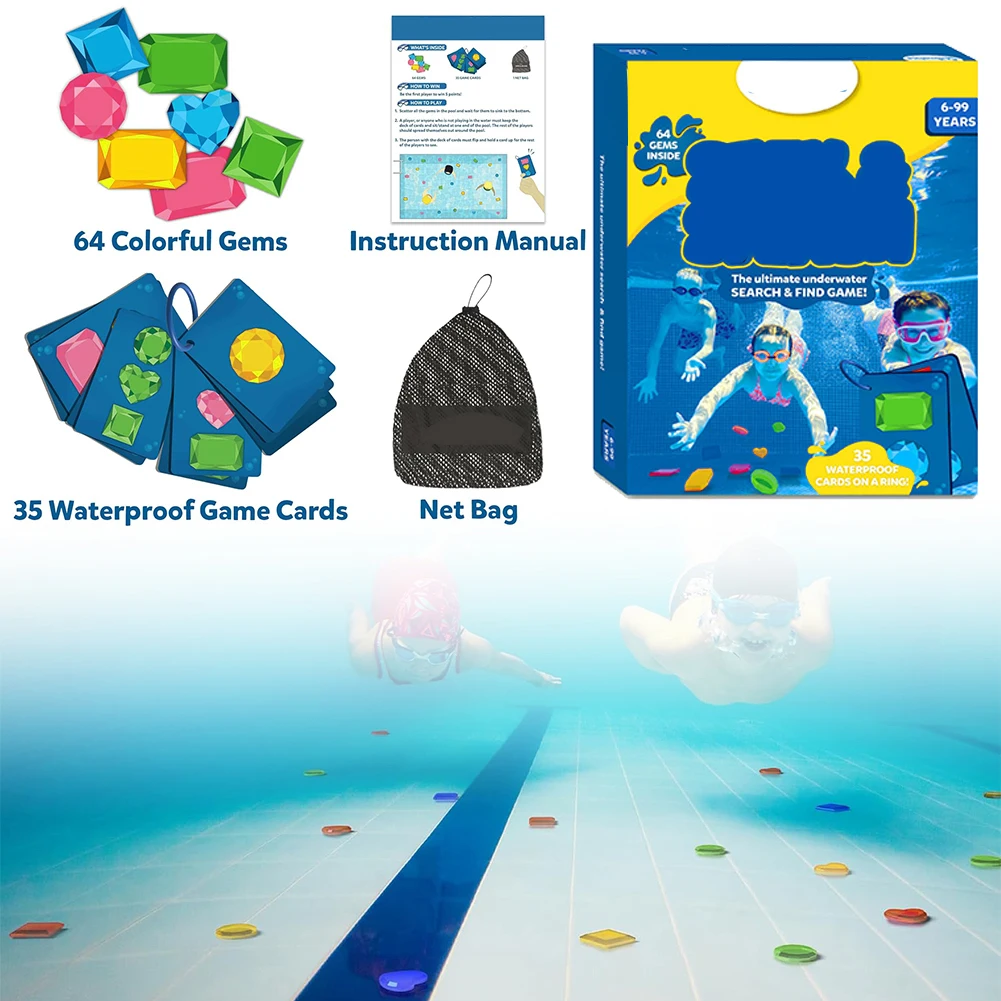 Skillmatics ของเล่นสระว่ายน้ำ 64 อัญมณีสีสันสดใสของเล่นดำน้ำเด็กเกมการเรียนรู้สระว่ายน้ำของเล่นดำน้ำฤดูร้อนสระว่ายน้ำใต้น้ำเกมดำน้ำ