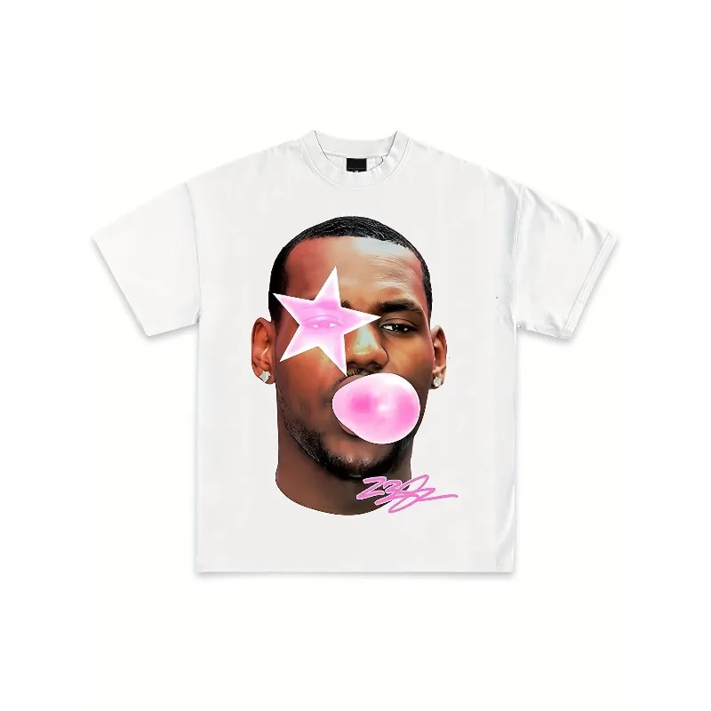 Artistic Men's Facial Pattern White T-shirt Hip-hop Street Men's T-shirt Suitable for Both Men and Women Summer New Style