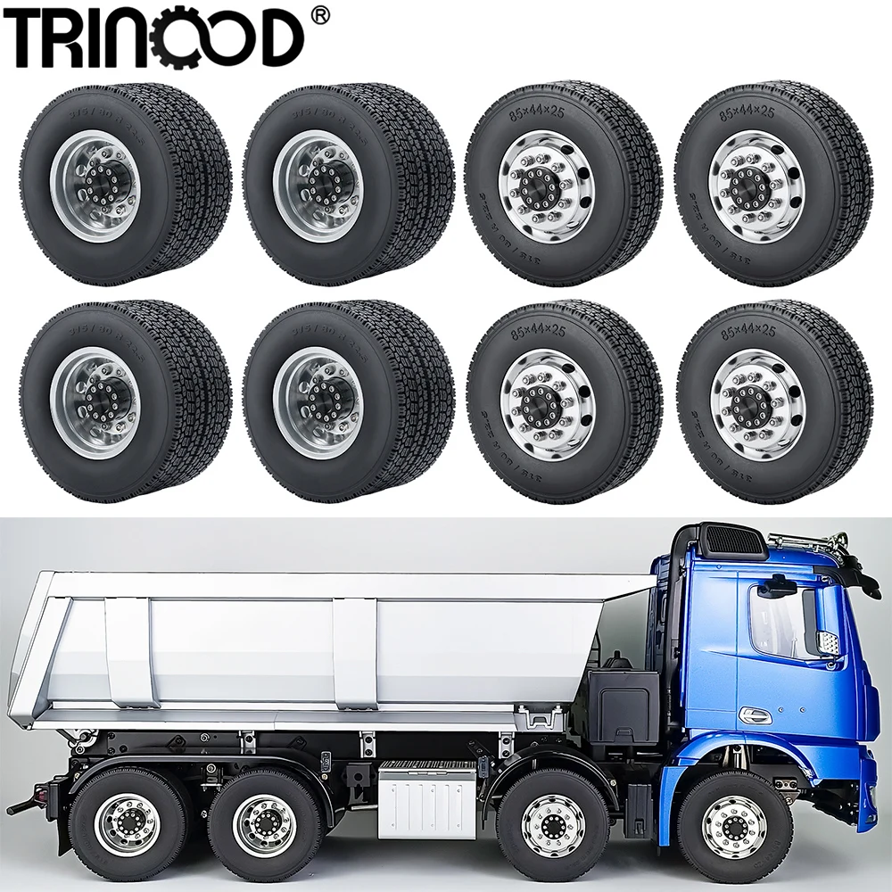 TRINOOD 8x8 Wheel Tires Complete Set Front & Rear Wheels for 1/14 Tamiya Truck RC Tractor Trailer Engineering Long Vehicle Parts