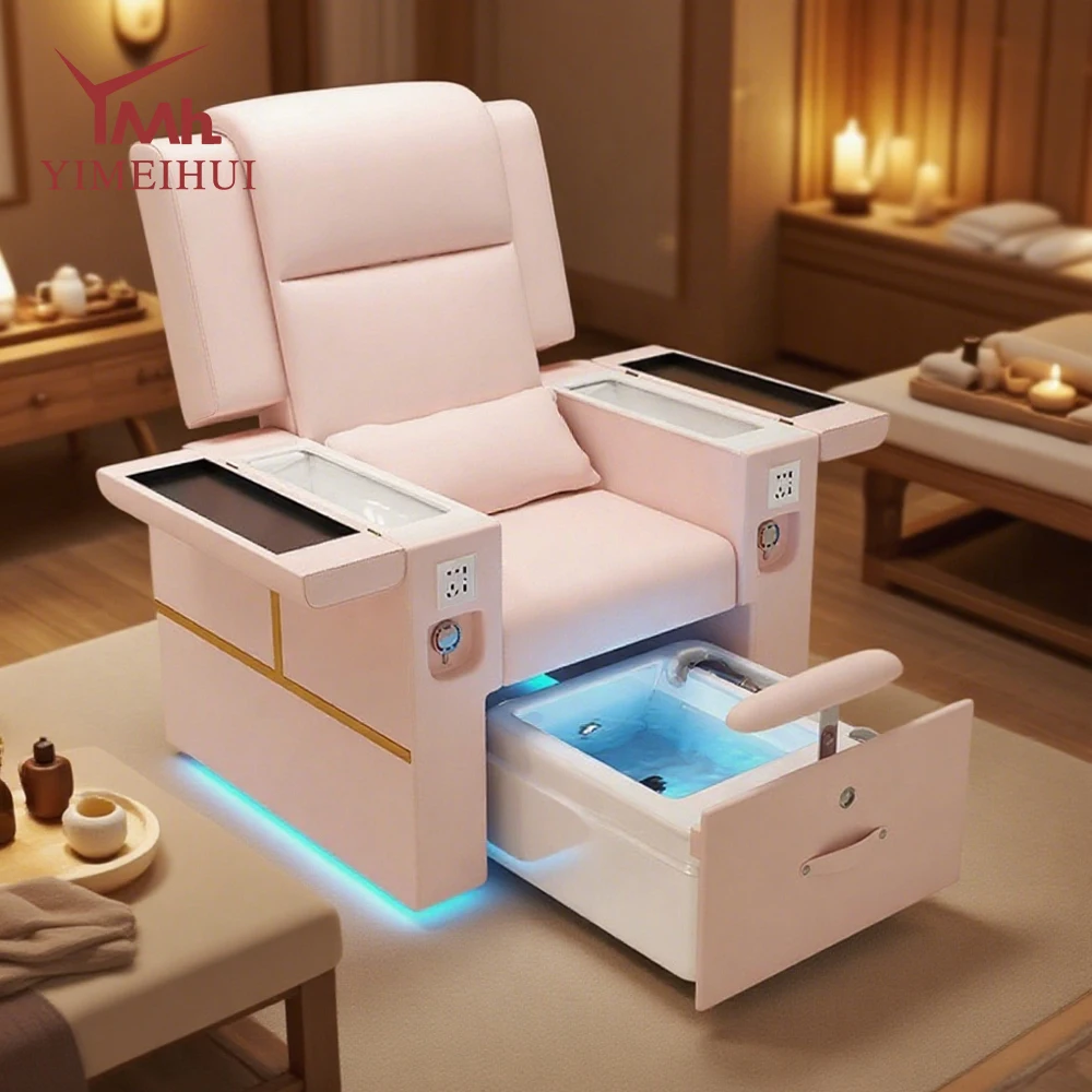 

Hot Sale Led Light Pink Salon Reclining Manicure Chair Luxury Foot Pedicure Spa Chair With Massage