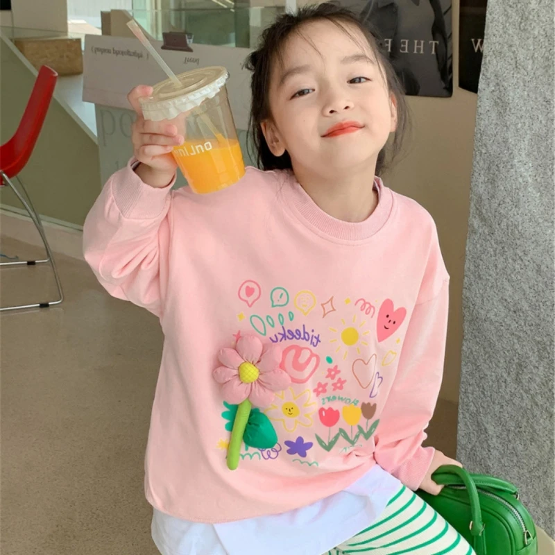 

Baby Girl Sweatshirt Cute Three-dimensional Flower Hoodies Autumn Winter Mid-Length Girls Long Sleeves Sweater Children Clothes