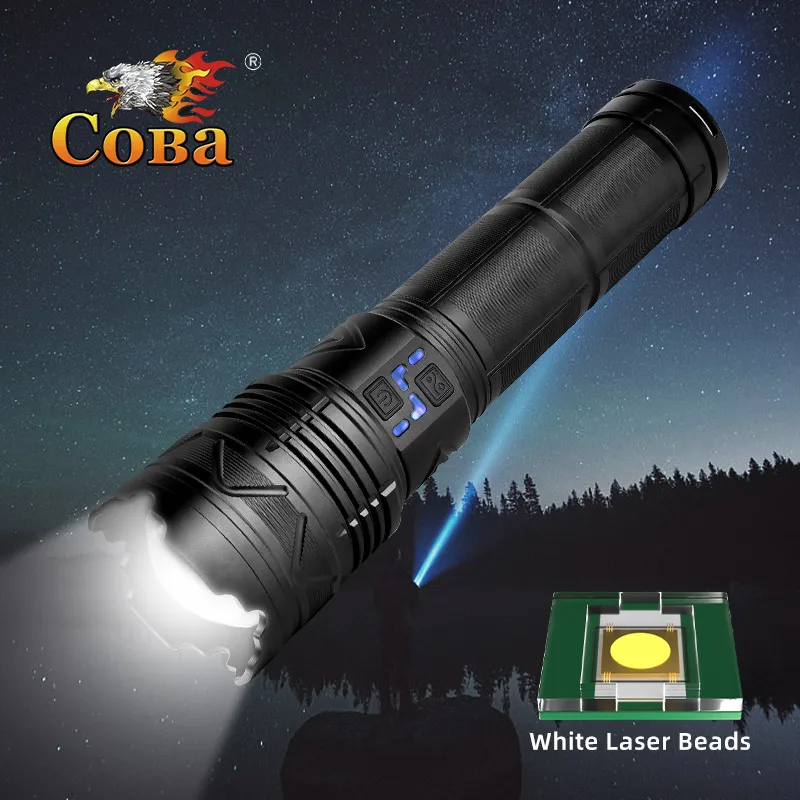 COBA Powerful LED Flashlight Super Bright Spotlight Long Range Zoomable Emergency Torch Outdoor Lamp lantern Power Display