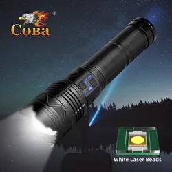 COBA Powerful LED Flashlight Super Bright Spotlight Long Range Zoomable Emergency Torch Outdoor Lamp Lantern Power Display