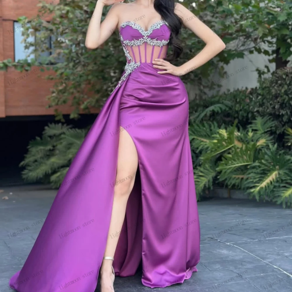 Vintage Evening Dresses Sexy Prom Dress Beading Appliques Sleeveless High Slit Robes For Women Vestidos De Gala Customized 2025