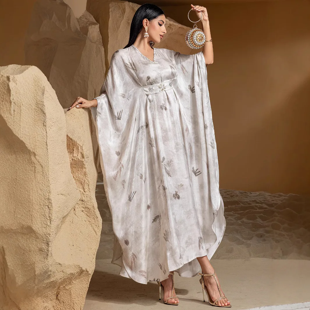 

Women Batwing Sleeve Dress Muslim Abaya Eid Djellaba Turkey Kaftan Morocco Robe Ramadan Islam Clothing Arabic Caftan Jalabiya