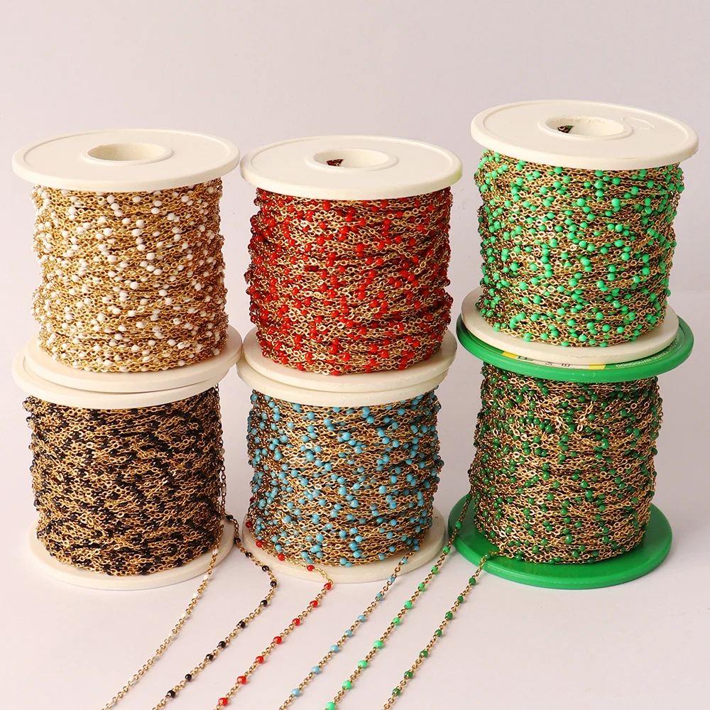 

1Meters Stainless Steel Beads Chain Gold Bohe Colorful Chain Enamel Satellite Cable Ball DIY Jewelry Making Bracelet Necklace