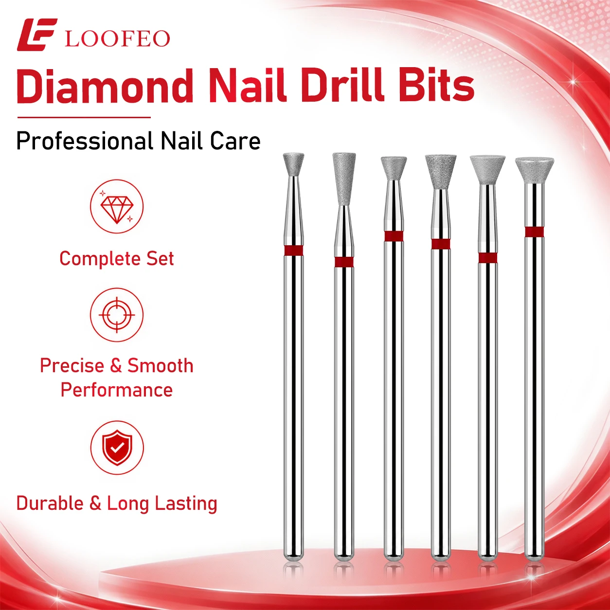 6Pcs Reverse Trapezoid Diamond Nail Drill Bit Set for Nail Prep Dead Skin Remover Nail Groove Cleaning Manicure Pedicure Tools