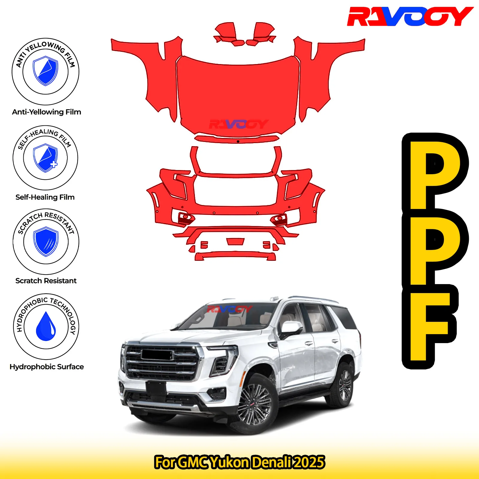 

For GMC Yukon Denali 2025 Glossy Matte Black Precut front PPF Kit Paint Protection Film