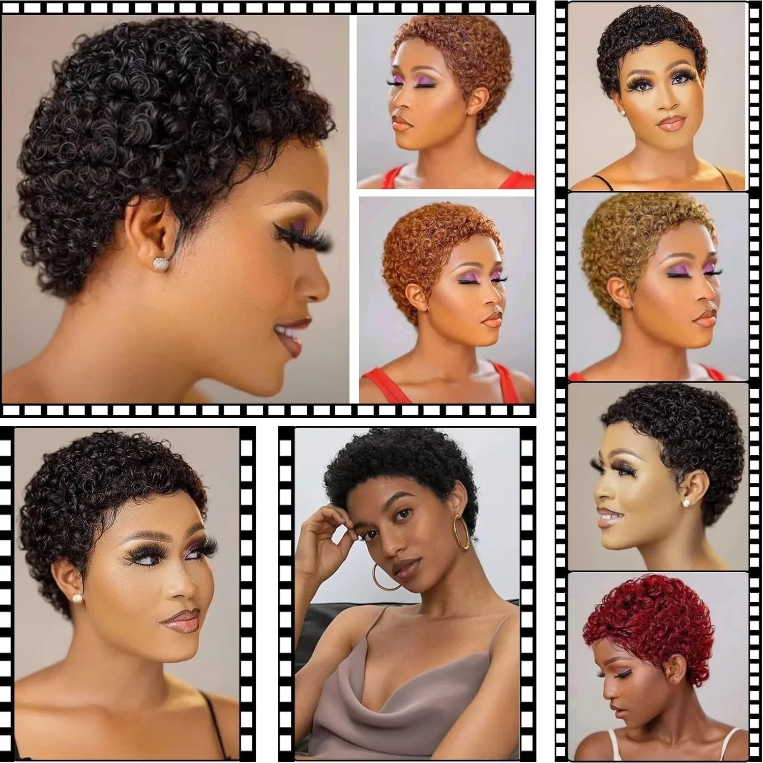 Short Afro Kinky Curly Hair Wigs For Black Women Human Hair African Fluffy Wig Brazilian Pixie Cut Hair Wigs Machine Made