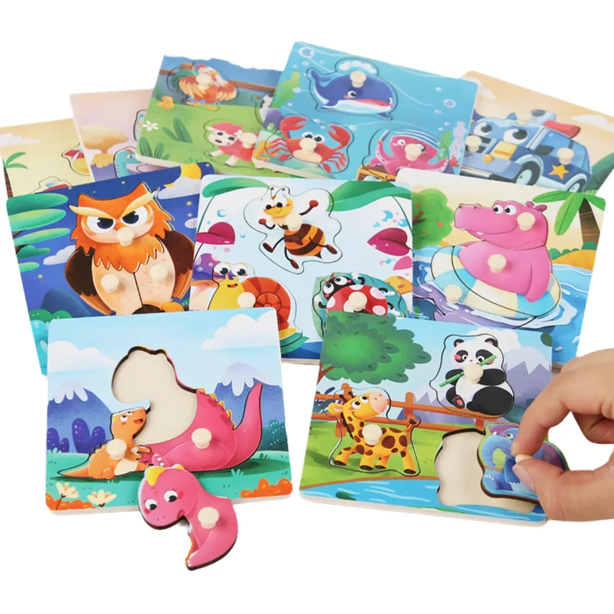 Baby Toys Montessori Wooden Puzzles Children Toys Hand Grab Board Animals Cognition Educational Learning Toys For Kids 1-3 Years