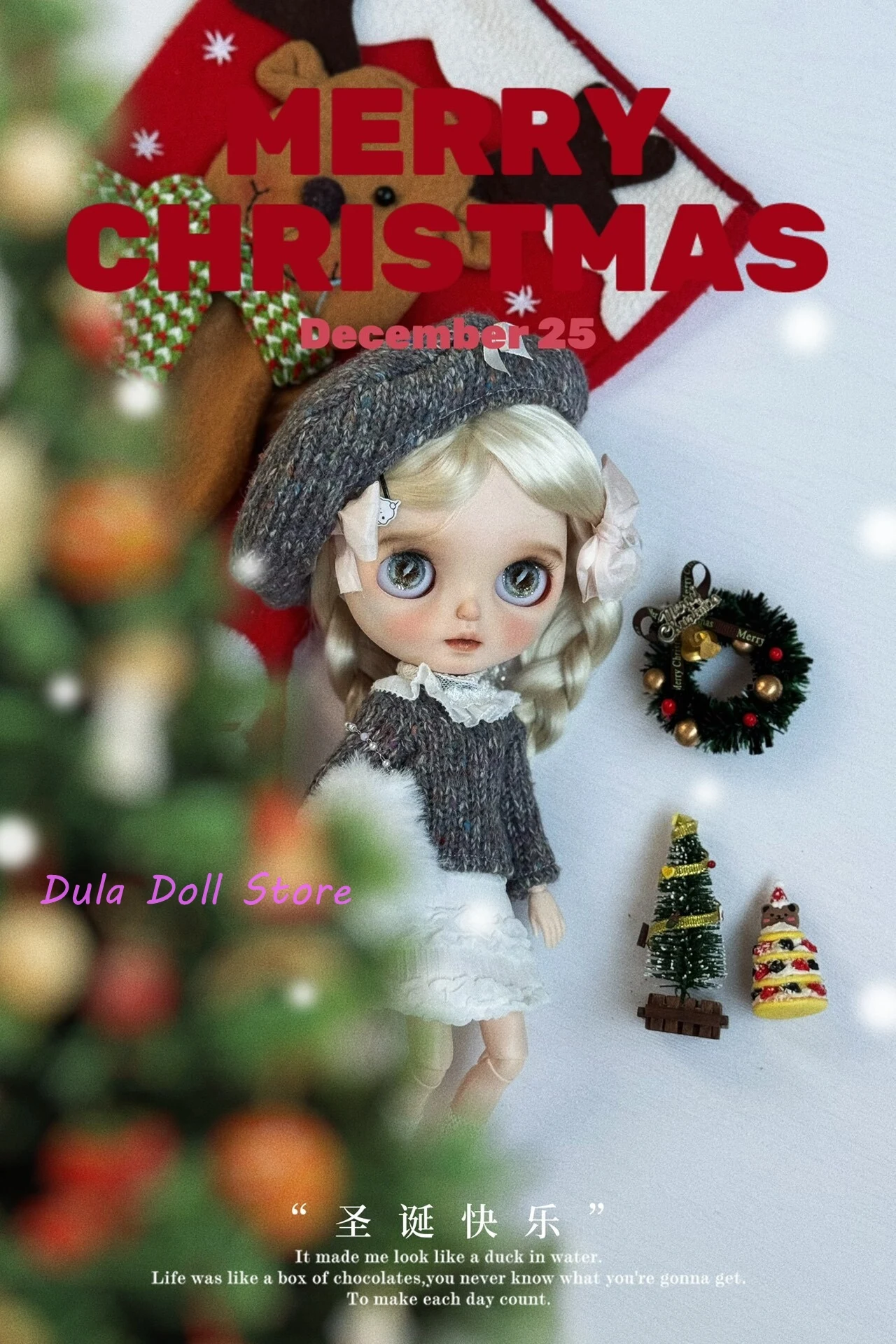 Dula Doll Clothes Costume Blythe 2025 Premium grey Fall/Winter Christmas sweater set ob24 ob22 Diandian Azone 1/6 Bjd