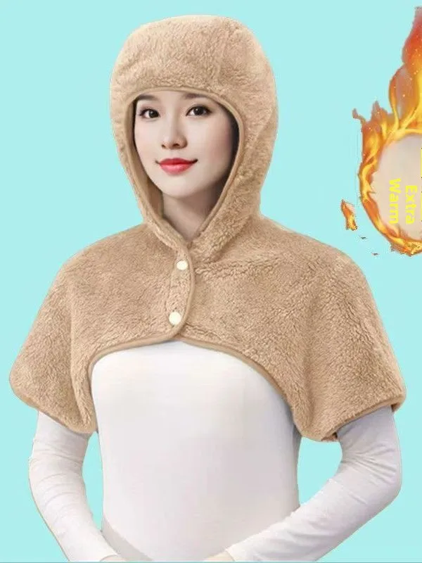 Women's Coral Fleece Jacket Casual Hooded Home Wear Short Top Warm Shoulder Neck Protection Autumn Winter Mom Style Leisure