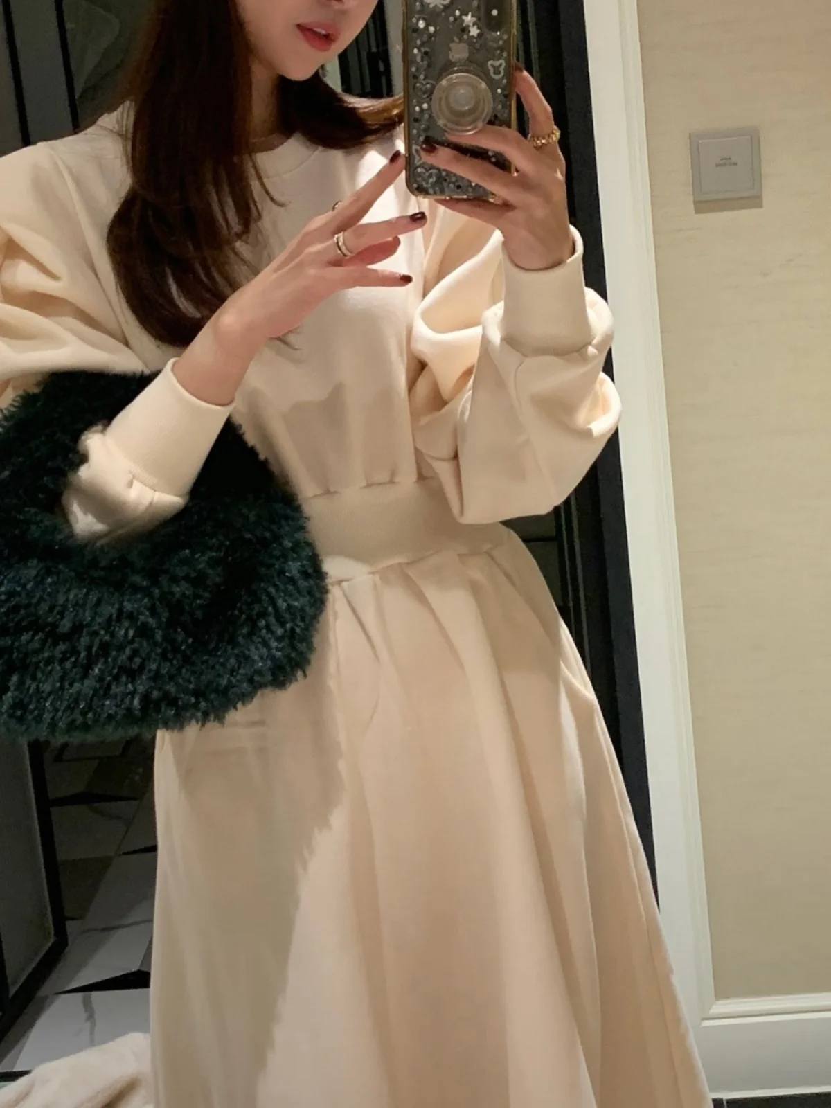 Saison d'automne coréen Sle taille haute a-ligne Dr Long Sve sweat-shirt Dr femmes Ele Faionable t-shirt Dr