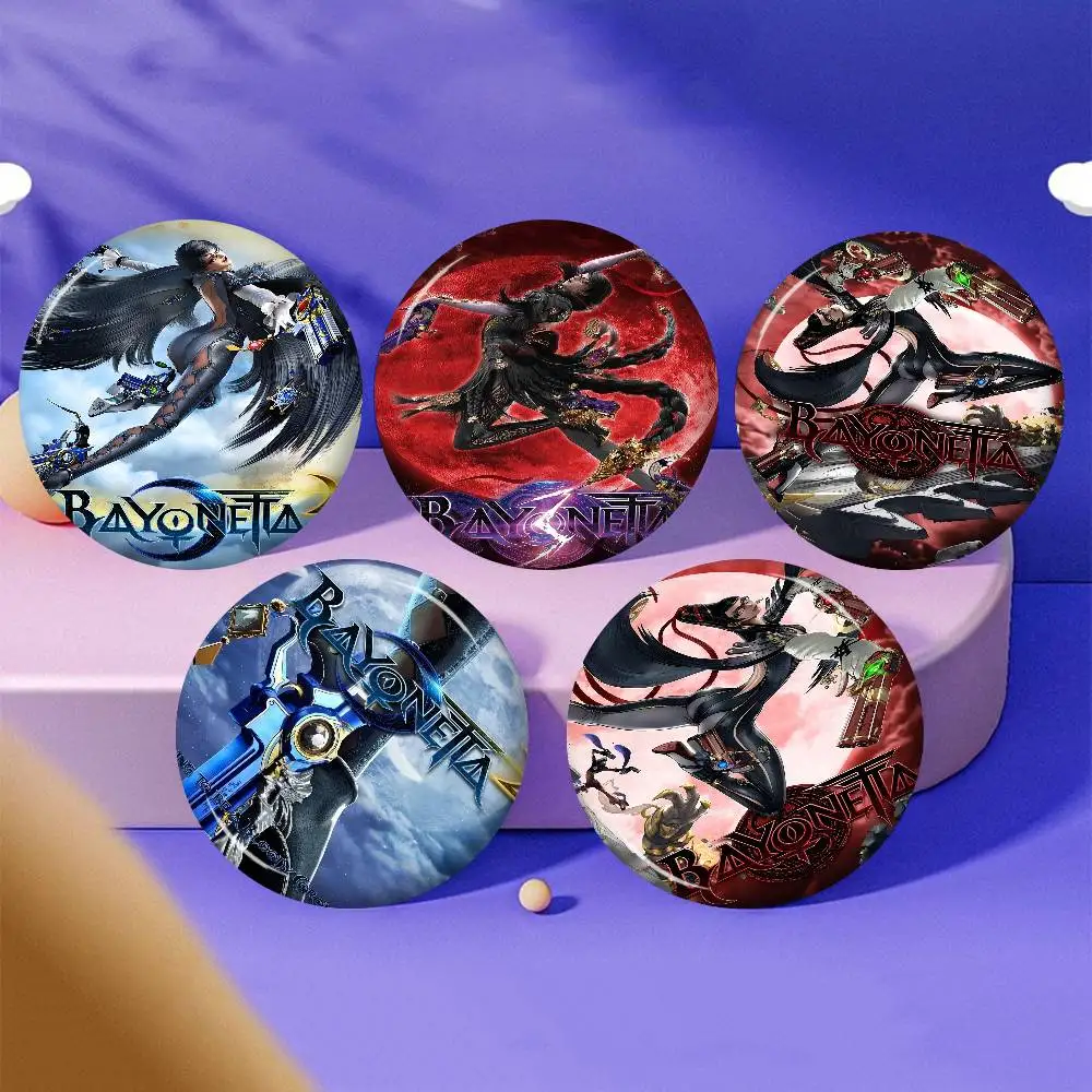 Juego b-bayonetta clásico 32/44/58mm broches redondos de dibujos animados pines hechos a mano para mochila accesorios de joyería regalos insignia creativa