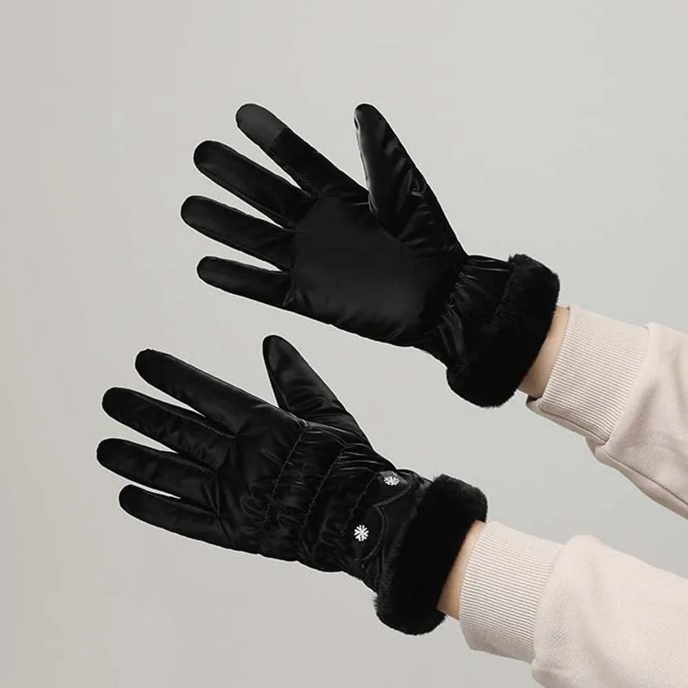 

Down Cotton Satin Anti-cold Gloves Soft Snowflake Decoration Plush Thickened Gloves Korean Style Anti-splash Water
