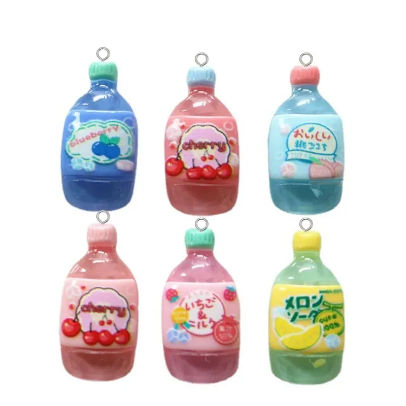 10Pcs Kawaii Fruit Drink Bottle Resin Charms Cherry Peach Strawberry Mini Pendants for DIY Earring Jewelry Making Supplies