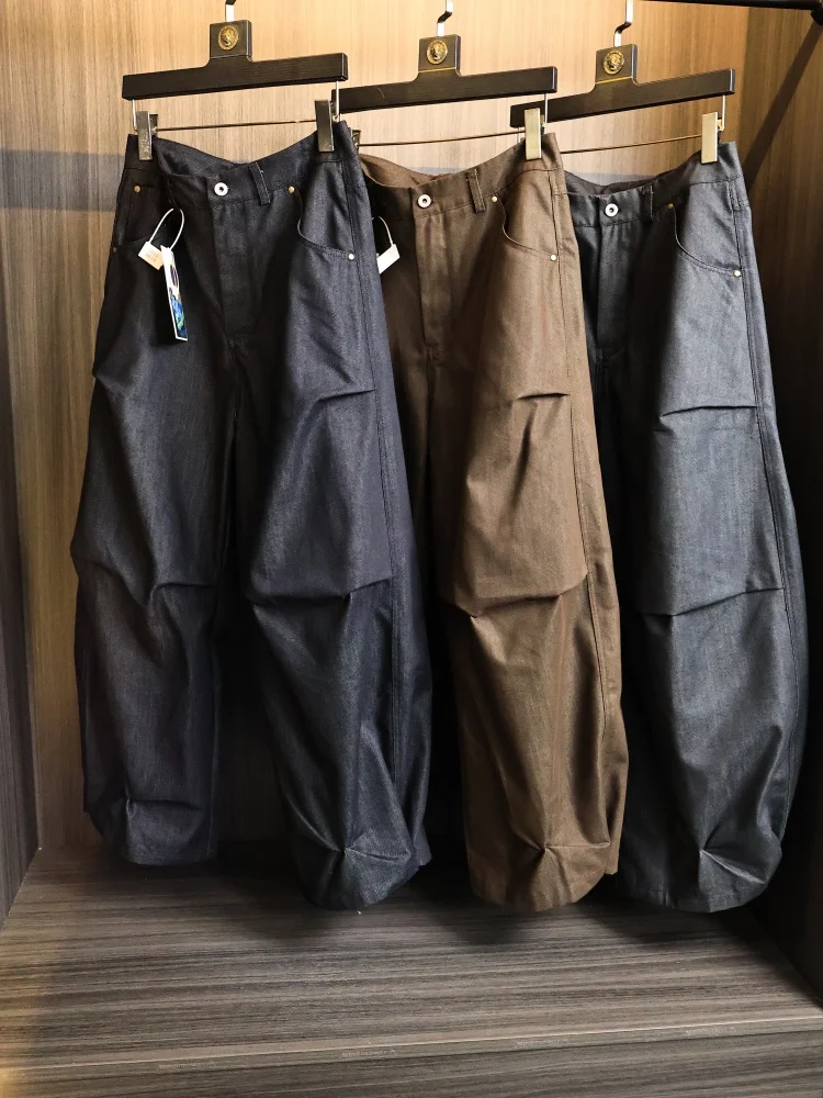

High-End Men's Casual Pants Straight Leg Loose Fit Cotton Denim with Pearl Luster Spring Seasonal Fashion Retro Style