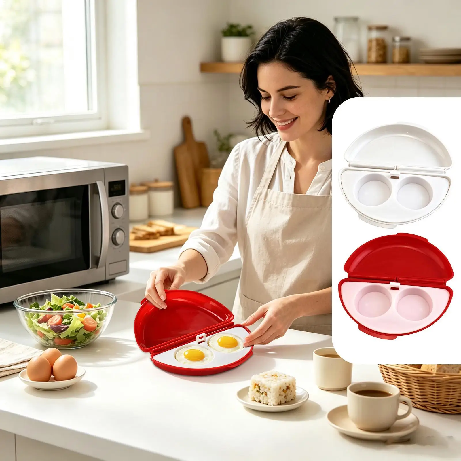 2-Cavity Microwave Omelette Maker, Quick-Heat Poached Egg Cooker, Kitchen Cooking Gadget for Home Dorm Breakfast