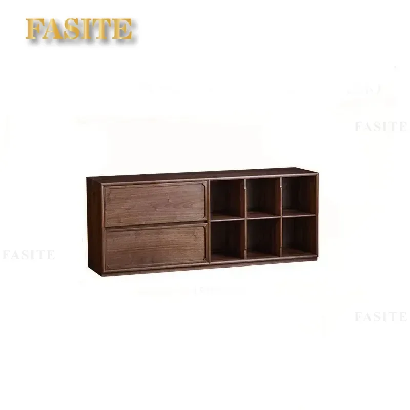For New Chinese Style North American Black Walnut TV Cabinet Display Combination Living Room Side Cabinet Floor Bookcase