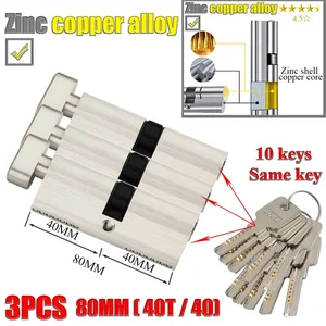 Personalize 1 chave para desbloquear todos os cilindros de fechadura 70mm e 80mm, cilindro de fechadura com botão, fechadura da porta de entrada, porta do cilindro Mesma chave 10 principais vendas cilindro de - №10