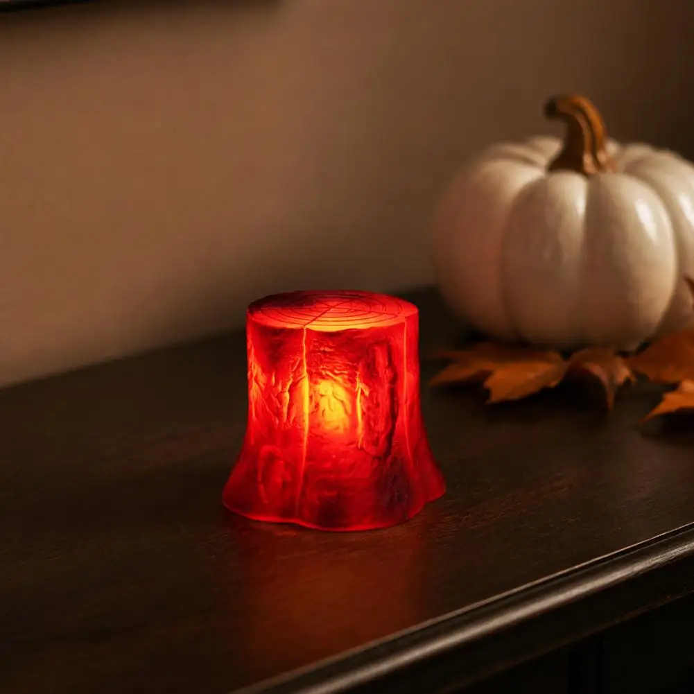 Realistic Resin Tree Stump Lamp Halloween Decorative Night Light Led Tree Stump Light with Realistic Flame Effect Battery