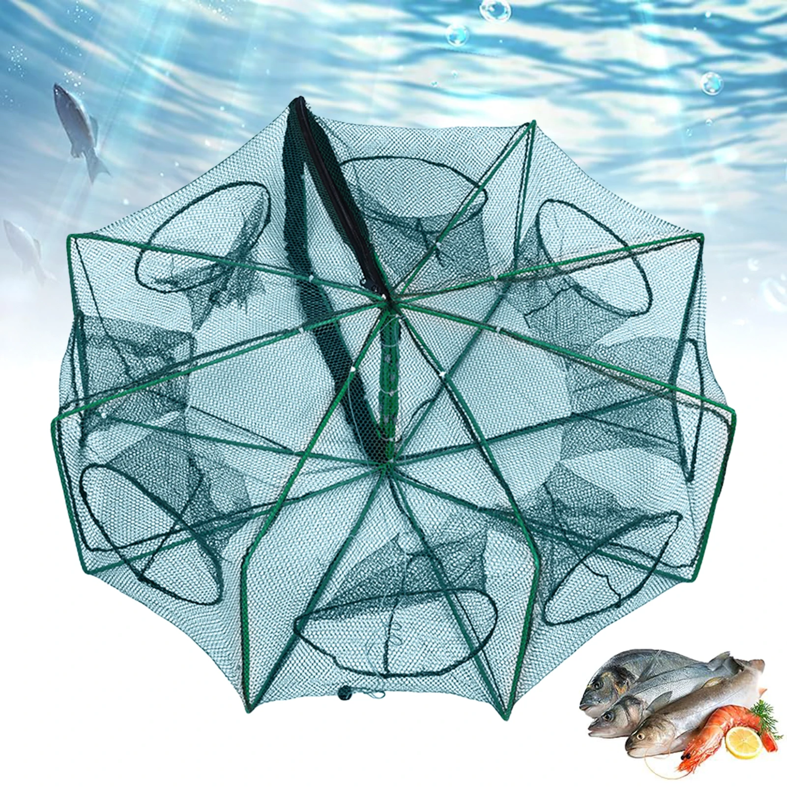 50/60/70 cm Automatische Fischernetz Tragbare Falten Fliegen Fisch Mesh Für Karpfen Karausche Krabben Garnelen Hummer Multi löcher Fisch Net