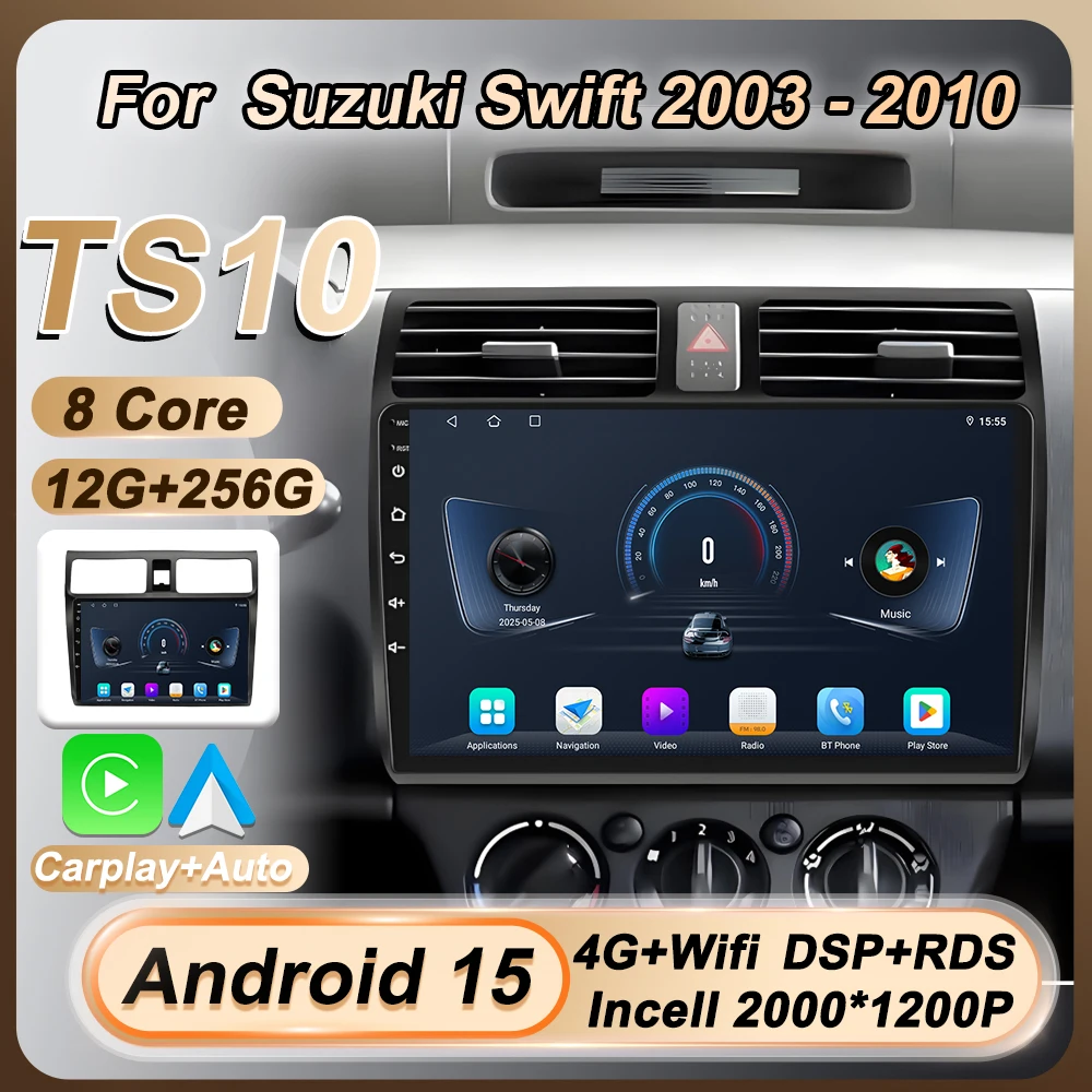 

Автомобильный радиоприемник мультимедийный стерео для Suzuki Swift 2003-2006 2007 2008 2009 2010 Auto Carplay Android 15 навигация GPS 5G Wi-Fi DSP