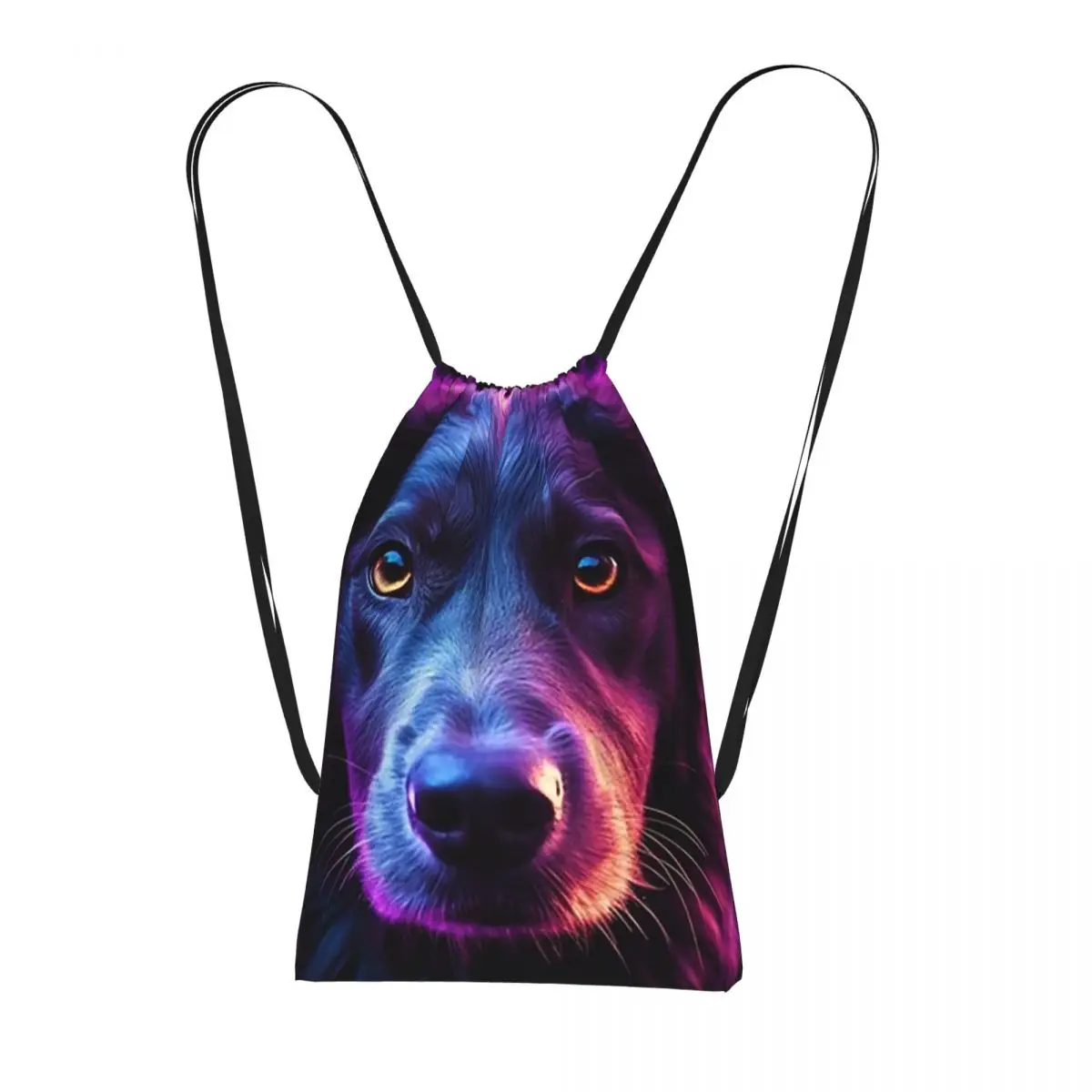 Neon Colour Dog In Black Background Backpacks Fashion Drawstring Bags Sundries Bag Book Bags for Travel School
