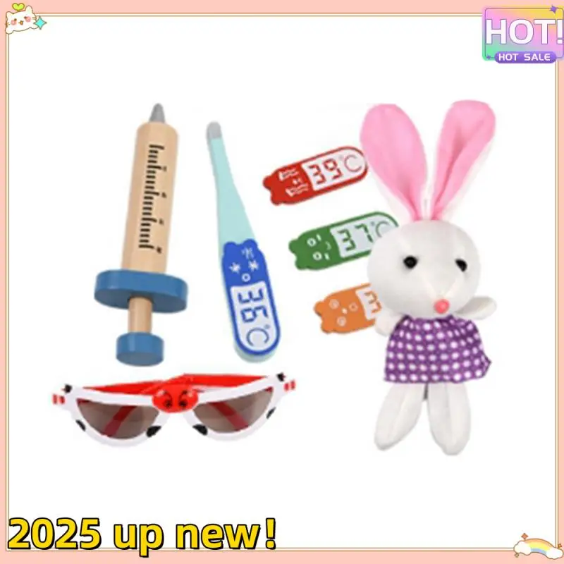 

Stylish- For Children Set Kids Wooden Pretend Play Kit Games For Girl Boy Red Dentist Medicine Box
