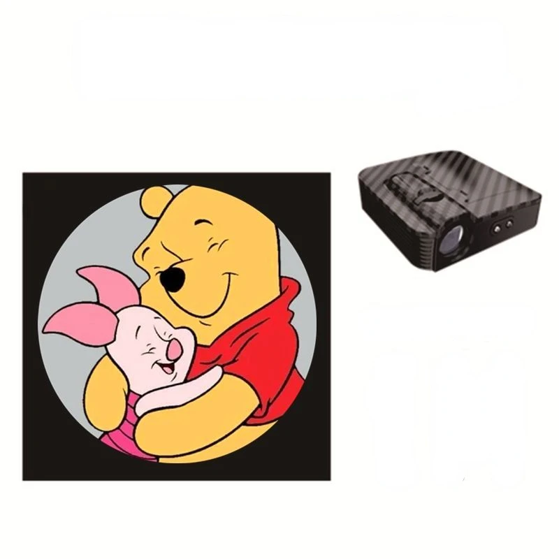 Winnie the Pooh Cartoon Animation Car Wireless Welcome Lamp Fashion Personalized Car HD Induction Projector Lamp Car Decoration
