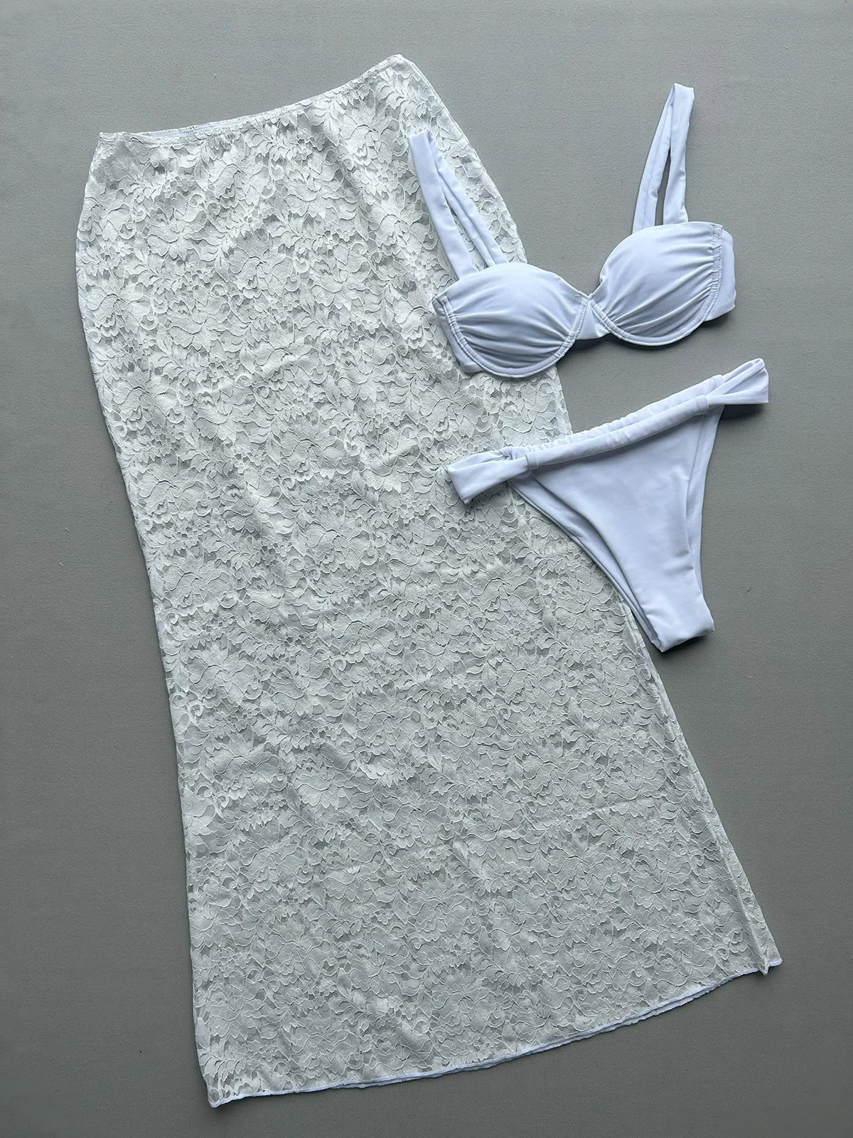 Сексуальные белые комплекты бикини, женские винтажные сетчатые юбки на косточках с эффектом пуш-ап, купальник из 3 предметов, пляжный купальный костюм 2025 года, праздничный купальник
