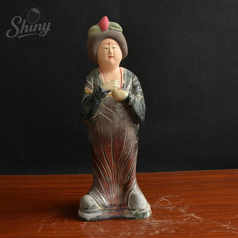 2pcs Old China Tang Sancai Porcelain Dynasty Palace Beauty Sacrifice Statue Home Room Office Tea Room Decoration Sculptures