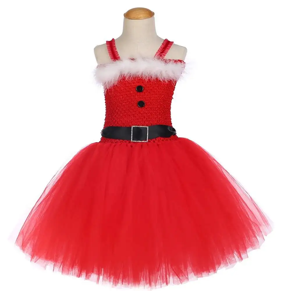 Red Santa Claus Princess Dresses for Girls Christmas Holiday Costumes Kids New Years Carnival Outfit Children Xmas Clothes Gift