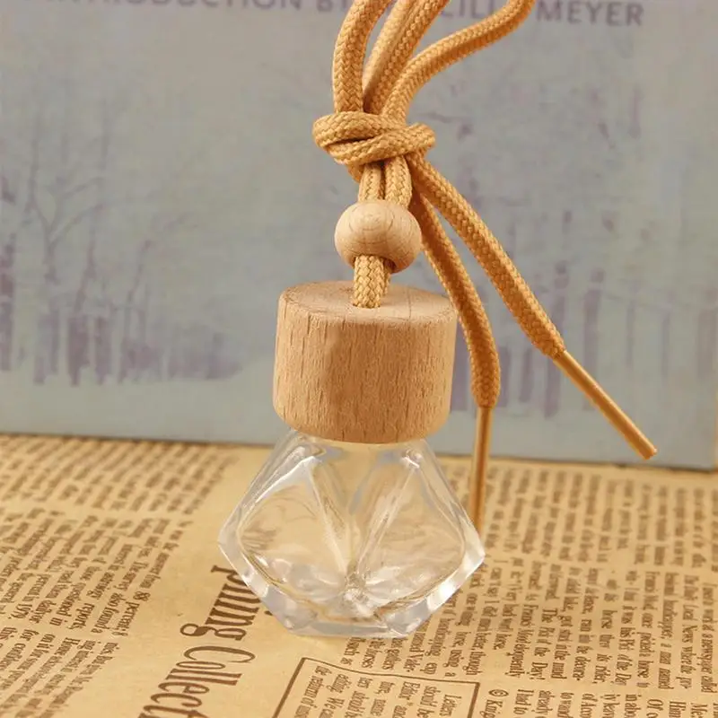 Hanging Car Perfume Bottle Wooden Caps Perfume Rearview Car Pendant Mini Round Cap Fragrance Sub-Bottling Empty Car Decorations