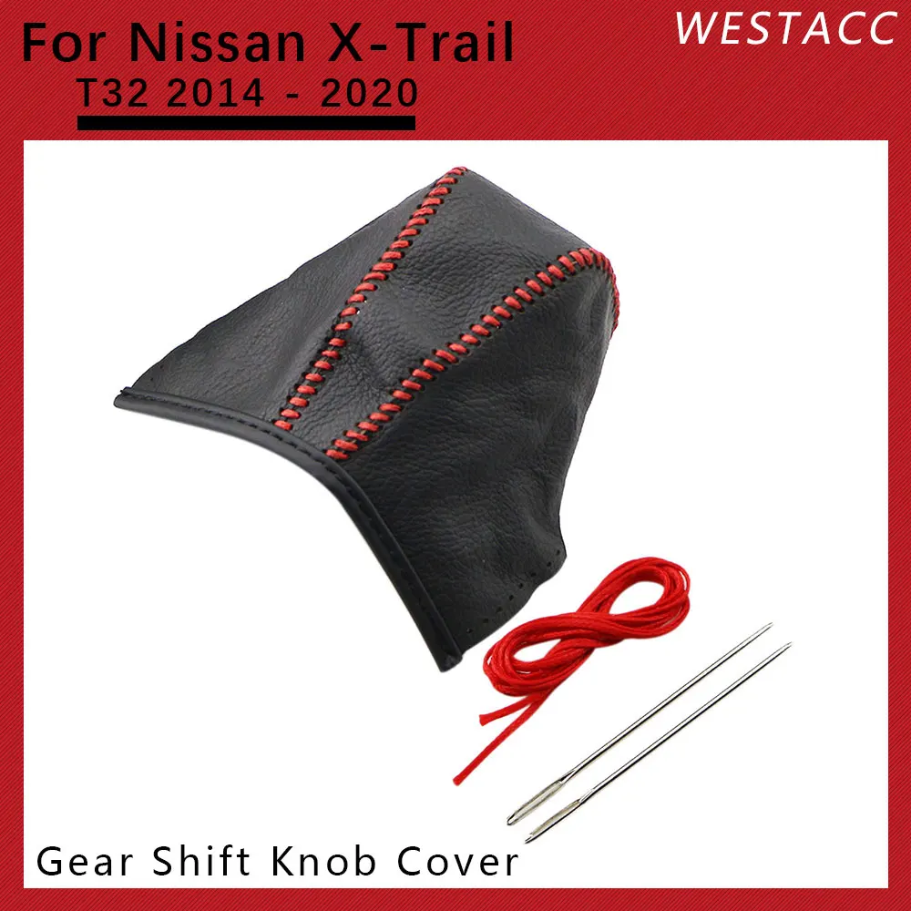 Genuine Leather Car Gear Head Shift Knob Cover for Nissan X-trail  Xtrail T32 2014 2015 2016 2017 2018 2019 2020 AT Accessories