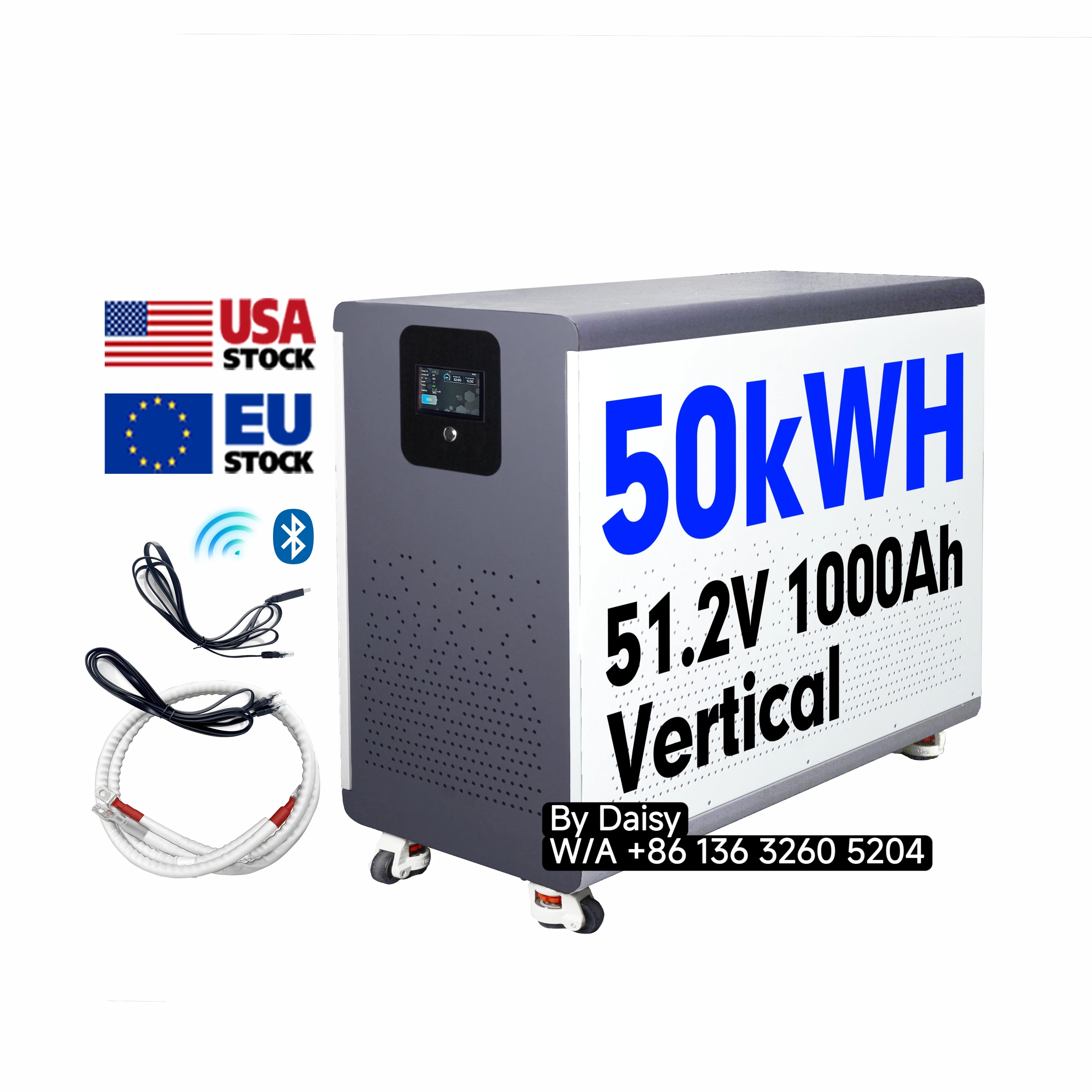 Houston New 50Kwh 46kwh 51.2V 900Ah 600Ah 1000Ah EVE MB56 560Ah 628Ah 8000 Cycle Home Wifi Lcd Touch ESS BESS Battery Pack 50kw