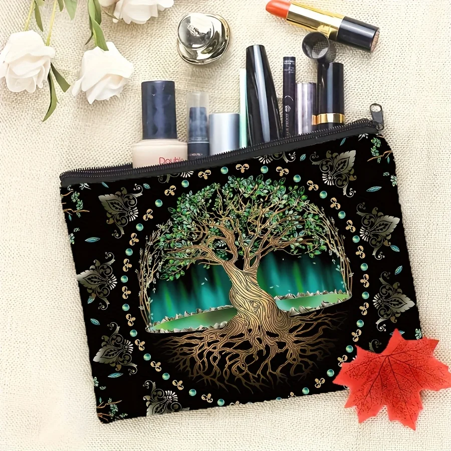 A tree of life pattern cosmetic bag-cute multifunctional zipper handbag, jewelry storage bag. - view 5