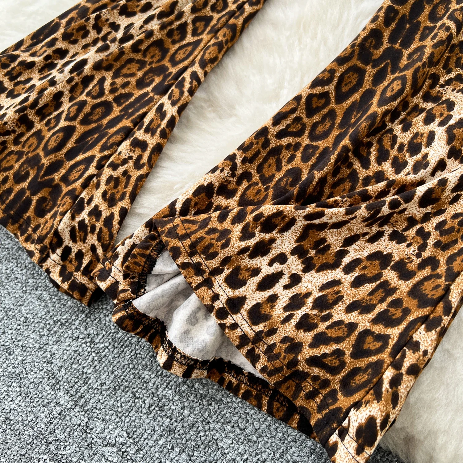 Casual Leopard vita alta Vintage donna Basics eleganti pantaloni svasati coreano High Street Office Lady Slim primavera autunno abbigliamento